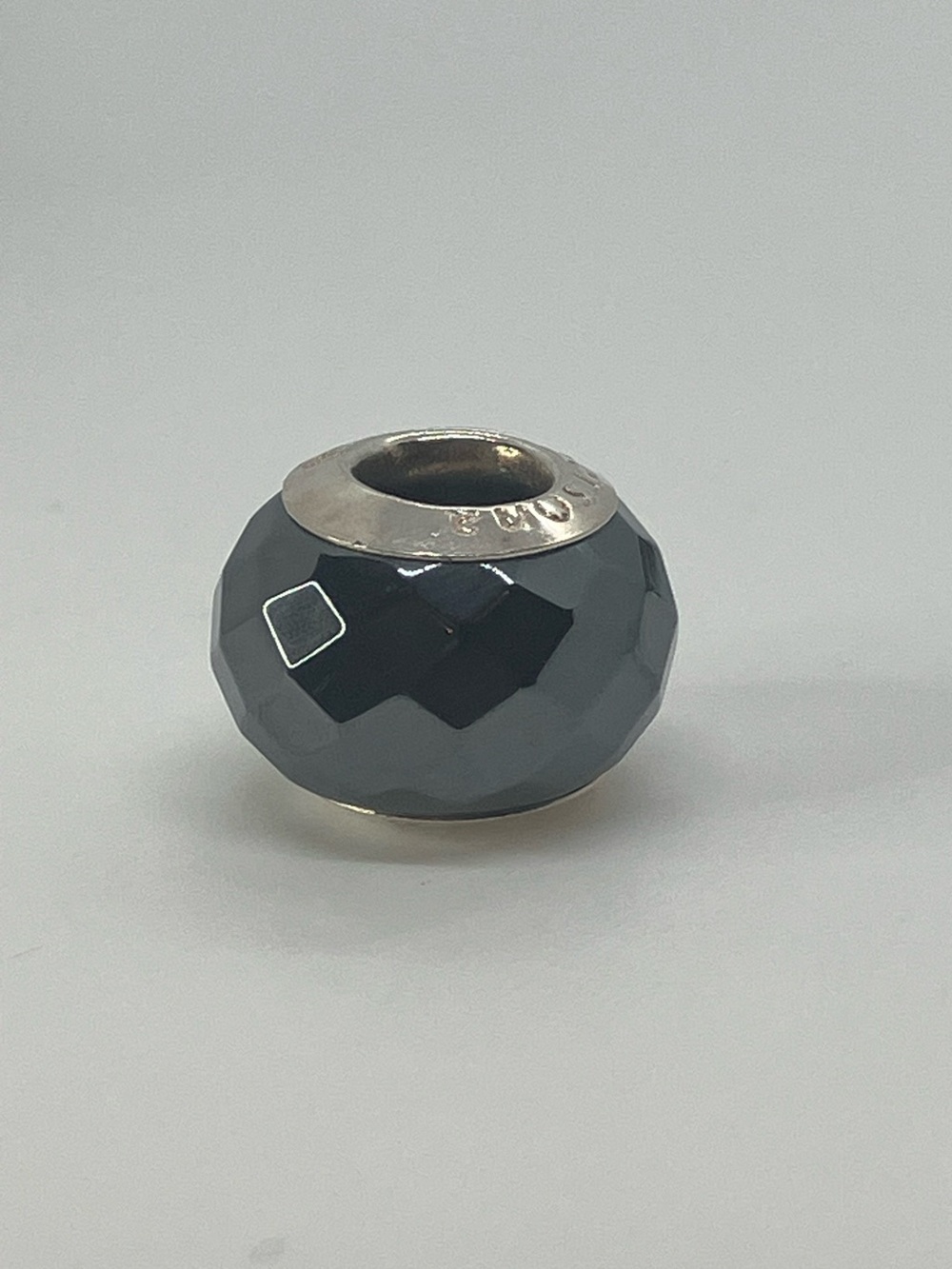 Persona 925 Hematite Style Black Facet Cut Glass Sterling Charm Bead